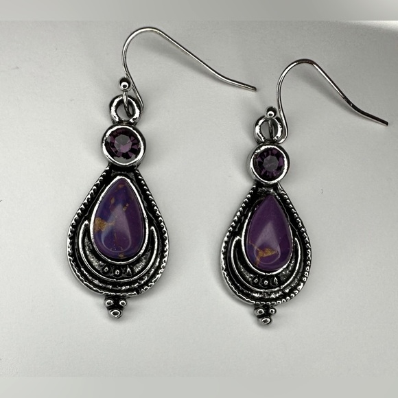 Retro Purple Dragon Crystal Earrings, Unique - Picture 4 of 5